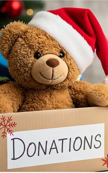 Titelbild mit einem Teddy-Bär der ein Schild mit dem Schriftzug "Donation" hält. Gutes zieht Kreise.